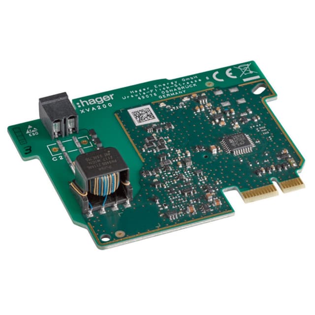 Carte TIC filaire Hager XVA200 : circuit imprimé vert à bornier noir et connecteur à enficher dans la Witty One
